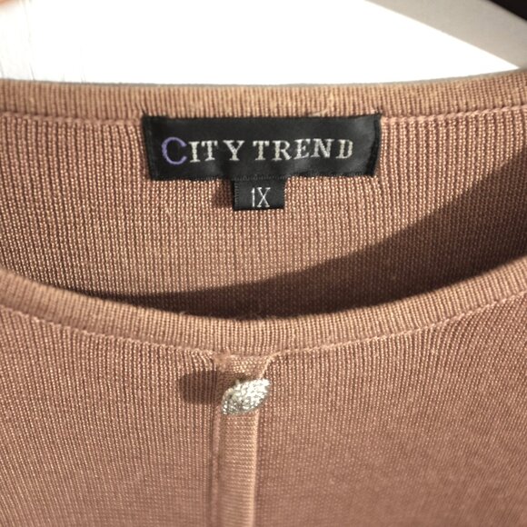 City Trend camel three quarter sleeves embroidered cotton blend cardigan 1x - Picture 7 of 8